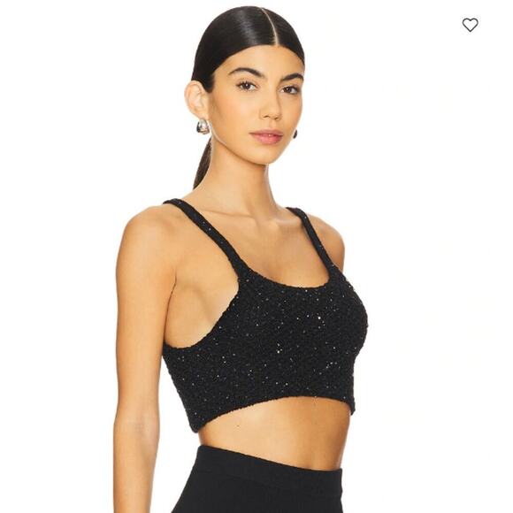 Asta Resort Grace Sequined Crochet Crop Tank Top XS Black NEW NWT - Picture 2 of 13